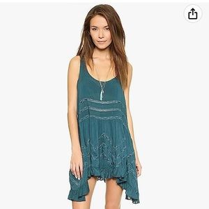 Free People Voile and Lace Trapeze Slip Deep Turquoise extra small